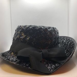💥2 for $30 Vtg Lazarus Black Woven Straw Hat